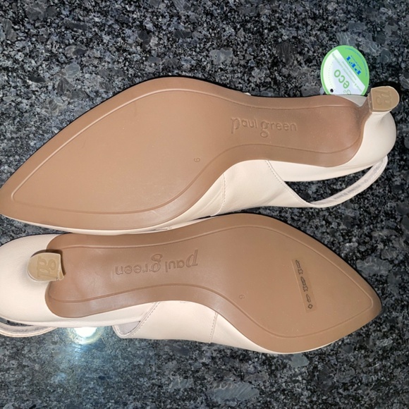 Paul Green Rio Heel Biscuit Leather Pointed Toe Kitten Slingback Beige Size 8.5 - Picture 4 of 8